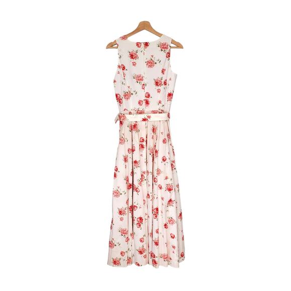 Laura Ashley Vintage 90s Floral Rose Belted Maxi Dress White Pink Cottage Size 8 - Picture 3 of 9
